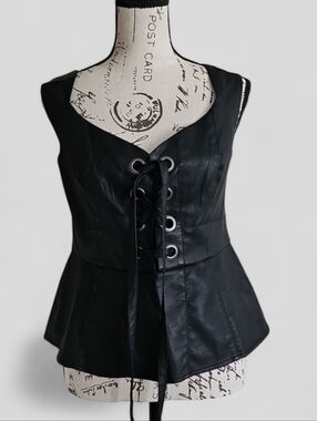 BCBGMaxAzria Black Faux Leather Corset Top